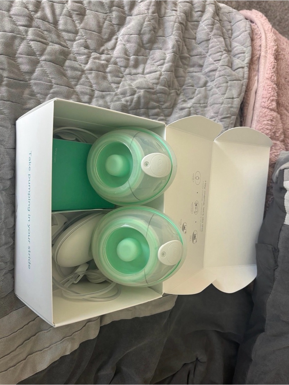 Wearable Double Electric Breast Pump with Mint Green Cups
